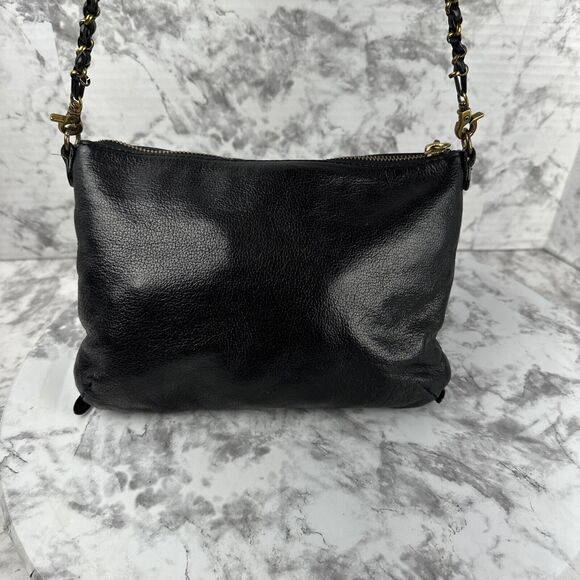 Elliott Lucca Black Leather Crossbody Brass Multi Zipper Pockets Chain Strap - Picture 4 of 10